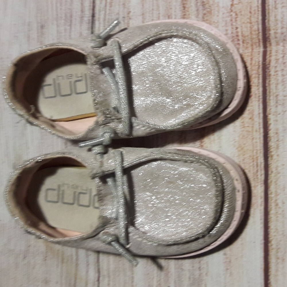 Hey Dudes Wendy Toddler size 6 pink and silver sparkle shoes